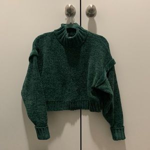 Urban Outfitters chenille cropped boxy sweater - green turtleneck